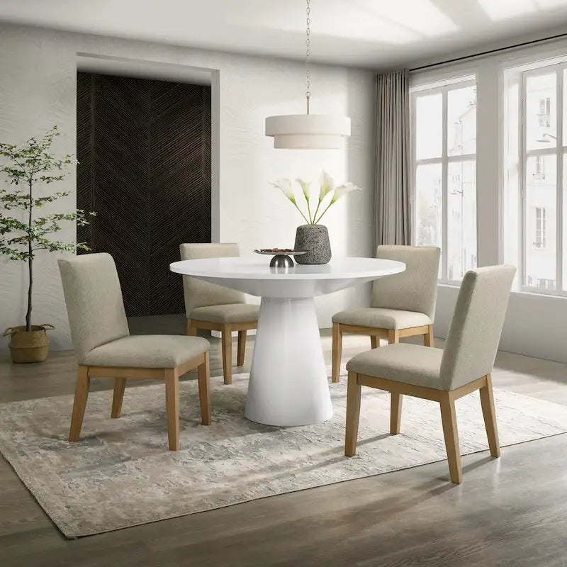 5-Piece 48-Inch Round Pedestal Dining Set with 4 Upholstered Chairs