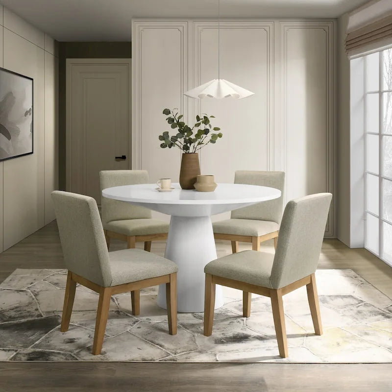 5-Piece 48-Inch Round Pedestal Dining Set with 4 Upholstered Chairs