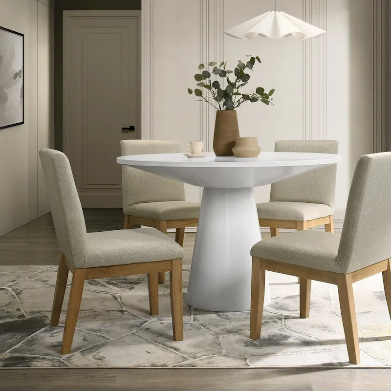 5-Piece 48-Inch Round Pedestal Dining Set with 4 Upholstered Chairs