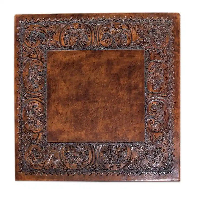 Handmade Single Drawer Dark Brown Leather and Mohena Wood End Table (Peru)