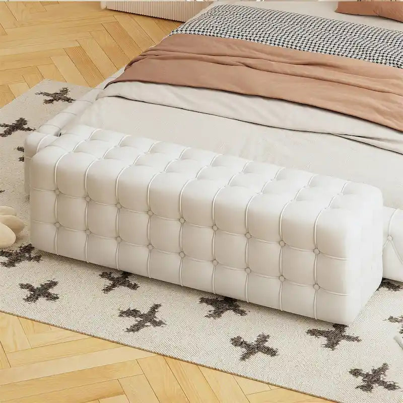 All Covered Velvet Upholstered Ottoman,Rectangular Footstool