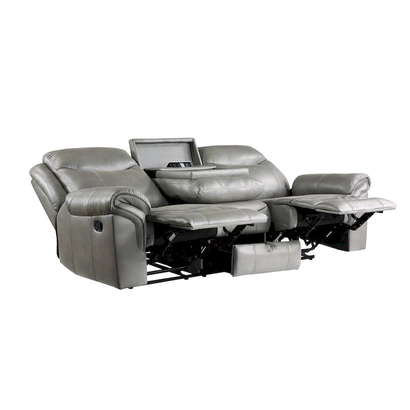 80-Inch Dual Manual Recliner Sofa with Cupholders & USB, Gray Faux Leather