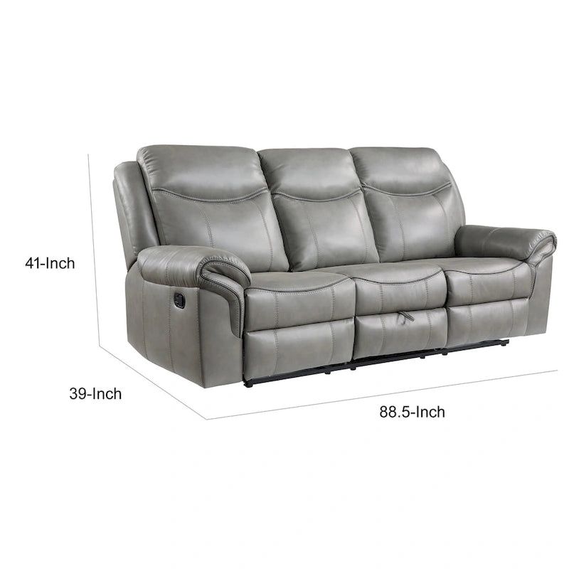 80-Inch Dual Manual Recliner Sofa with Cupholders & USB, Gray Faux Leather