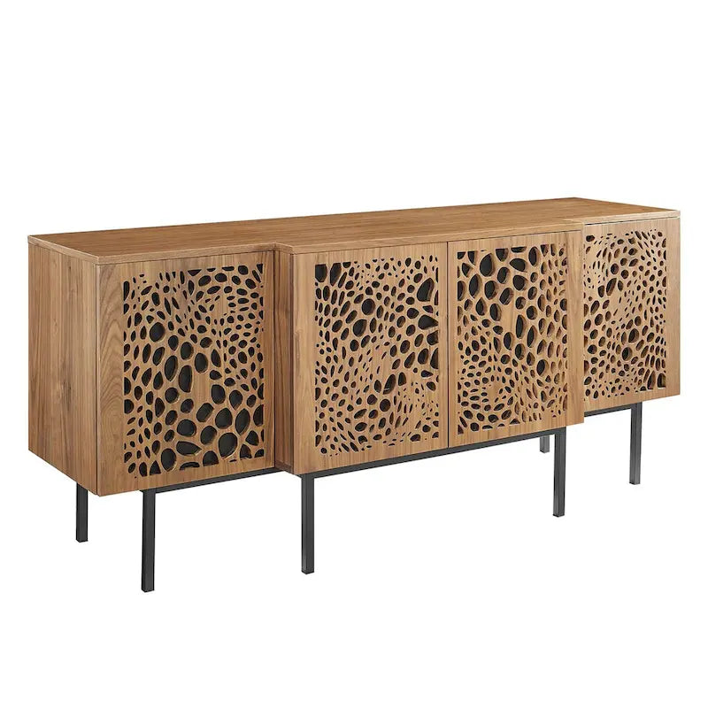Nature-Inspired Wooden Sideboard with Adjustable Shelves and Sliding Doors