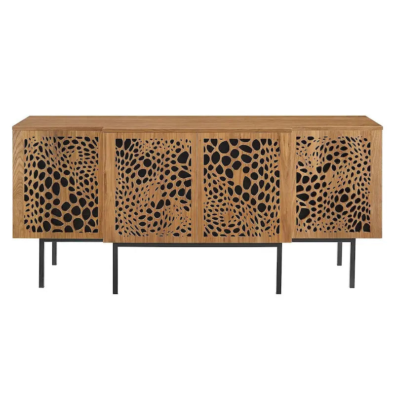 Nature-Inspired Wooden Sideboard with Adjustable Shelves and Sliding Doors