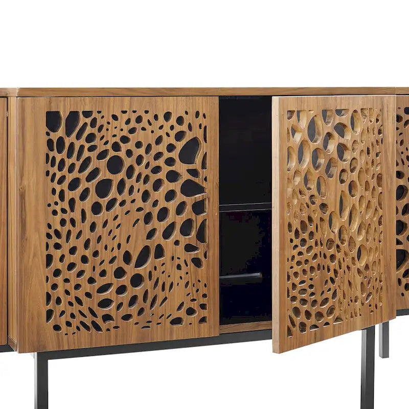 Nature-Inspired Wooden Sideboard with Adjustable Shelves and Sliding Doors