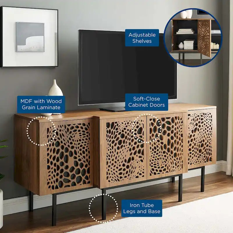 Nature-Inspired Wooden Sideboard with Adjustable Shelves and Sliding Doors