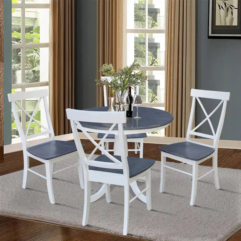 36-Inch Round Pedestal Dining Table with 4 X-Back Chairs