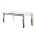 Wooden Dining Table with 2 Drawers and Tapered Legs, Distressed White