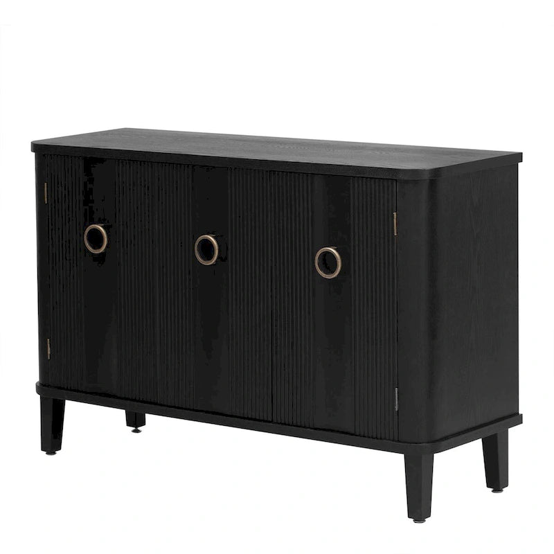 3-Door Fluted Sideboard with Tapered Legs – Black