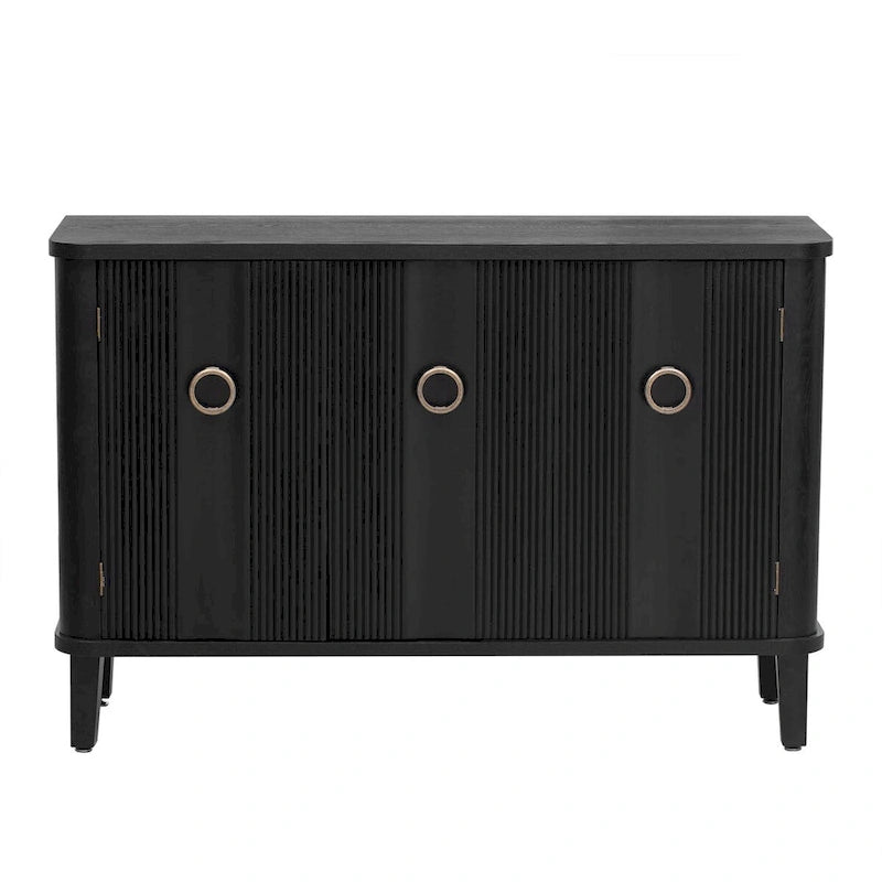 3-Door Fluted Sideboard with Tapered Legs – Black