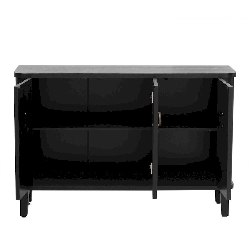 3-Door Fluted Sideboard with Tapered Legs – Black