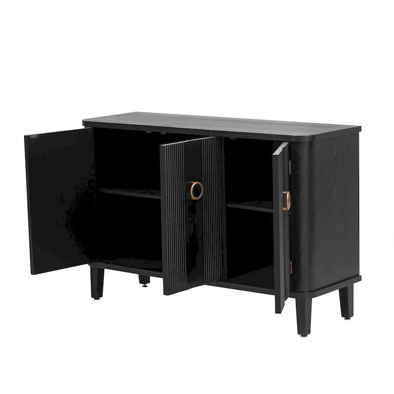 3-Door Fluted Sideboard with Tapered Legs – Black