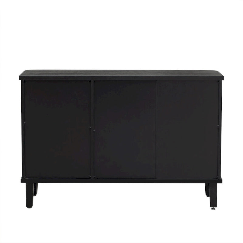 3-Door Fluted Sideboard with Tapered Legs – Black