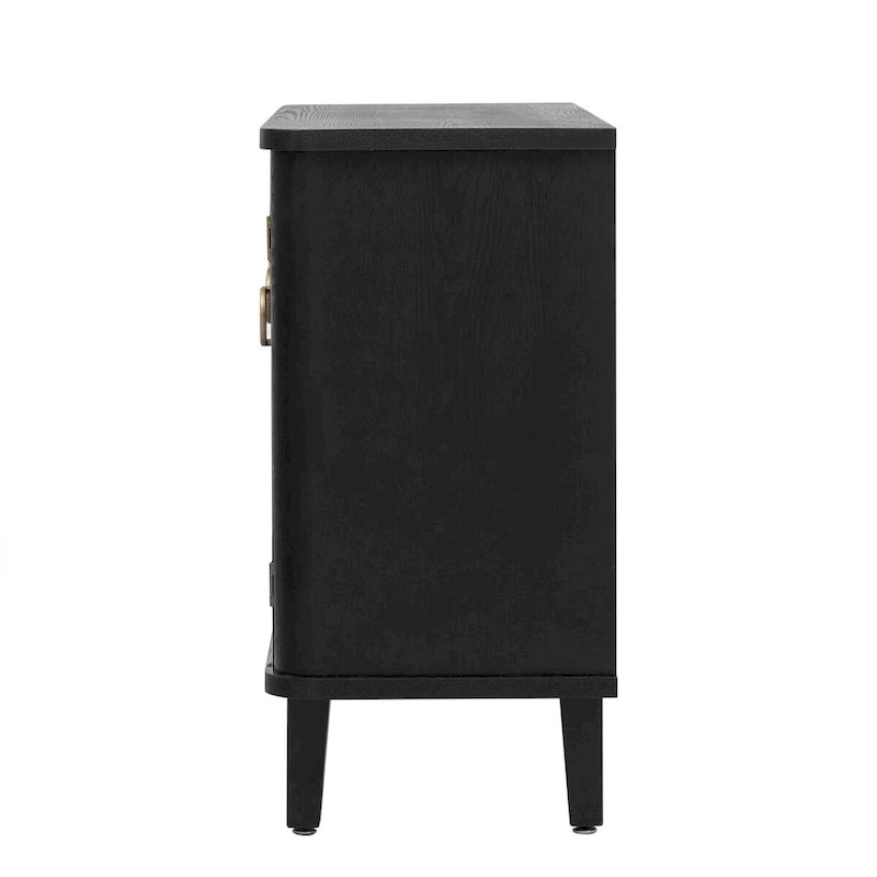 3-Door Fluted Sideboard with Tapered Legs – Black