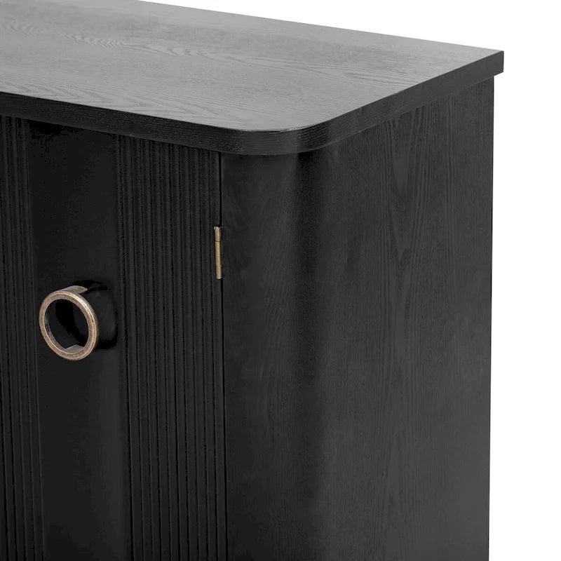 3-Door Fluted Sideboard with Tapered Legs – Black