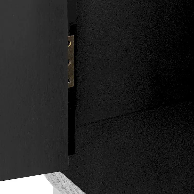 3-Door Fluted Sideboard with Tapered Legs – Black