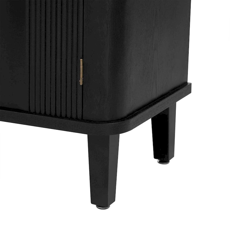 3-Door Fluted Sideboard with Tapered Legs – Black