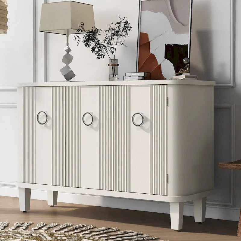 3-Door Fluted Sideboard with Tapered Legs – Black
