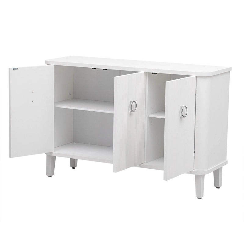 3-Door Fluted Sideboard with Tapered Legs – Black