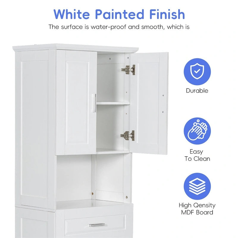 Tall Bathroom Cabinet with Laundry Basket and Large Storage Space