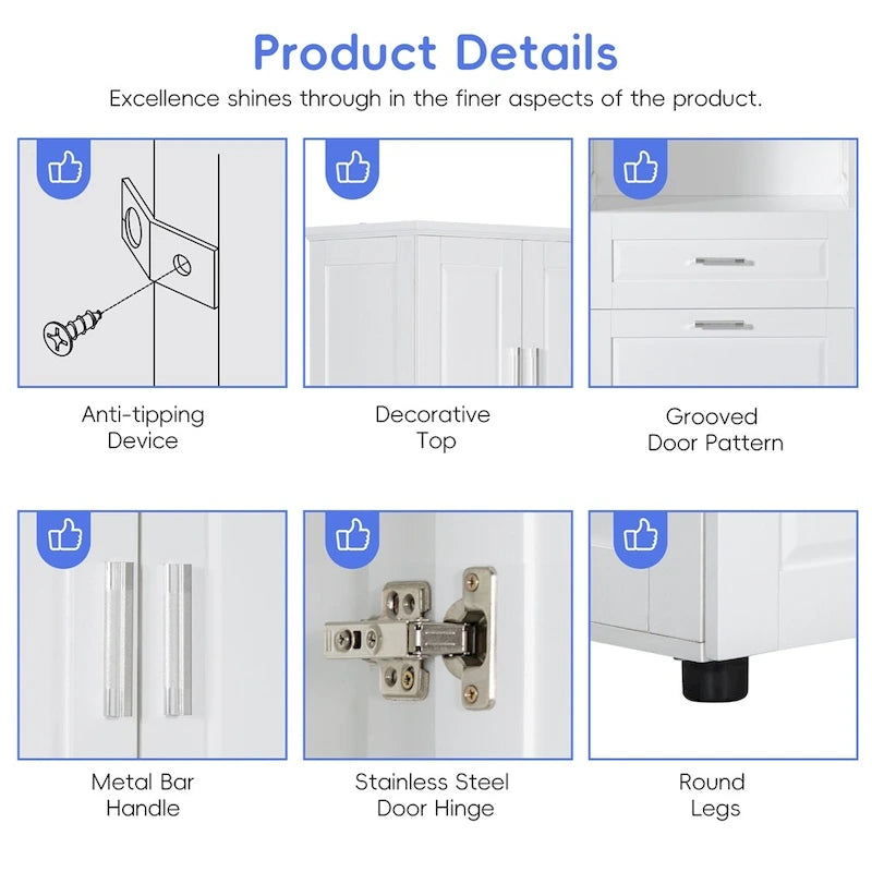 Tall Bathroom Cabinet with Laundry Basket and Large Storage Space