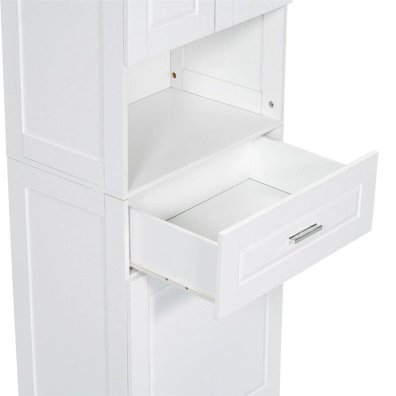 Tall Bathroom Cabinet with Laundry Basket and Large Storage Space