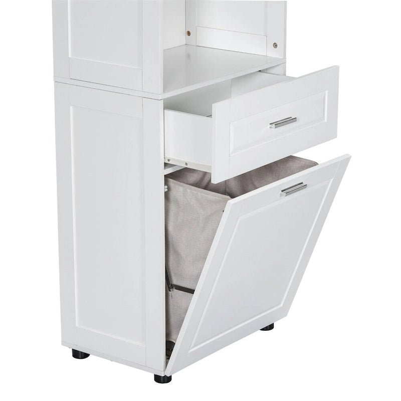 Tall Bathroom Cabinet with Laundry Basket and Large Storage Space