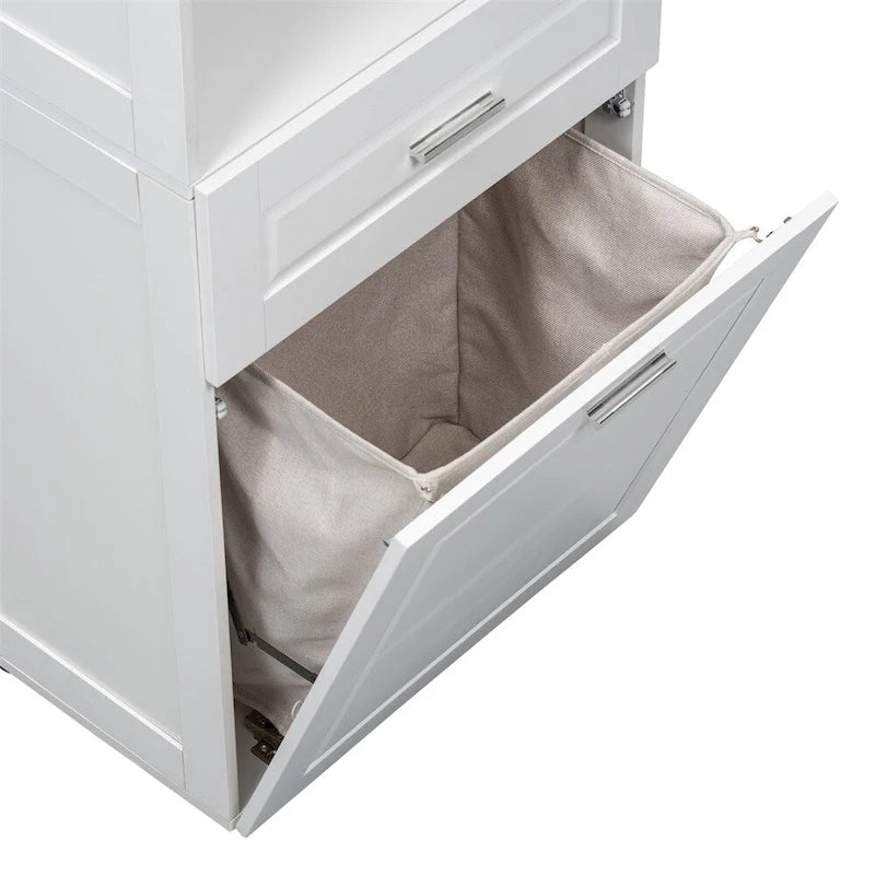 Tall Bathroom Cabinet with Laundry Basket and Large Storage Space