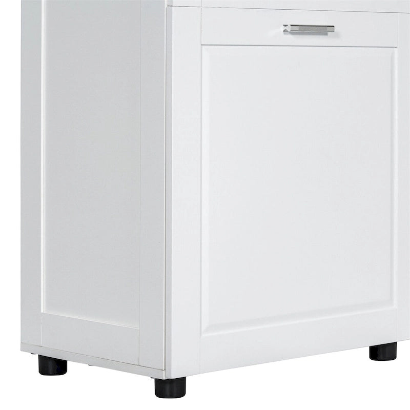 Tall Bathroom Cabinet with Laundry Basket and Large Storage Space