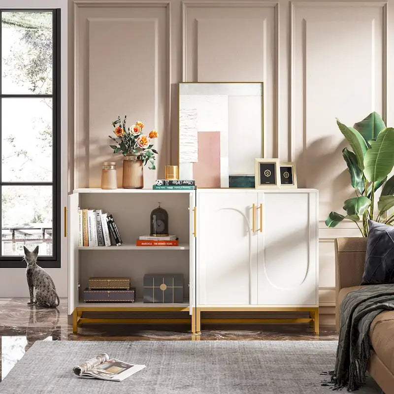 Modern 4-Door Sideboard Buffet Cabinet with Adjustable Shelves