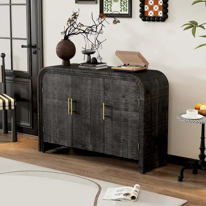 Retro Minimalist Curved Sideboard with Adjustable Dividers