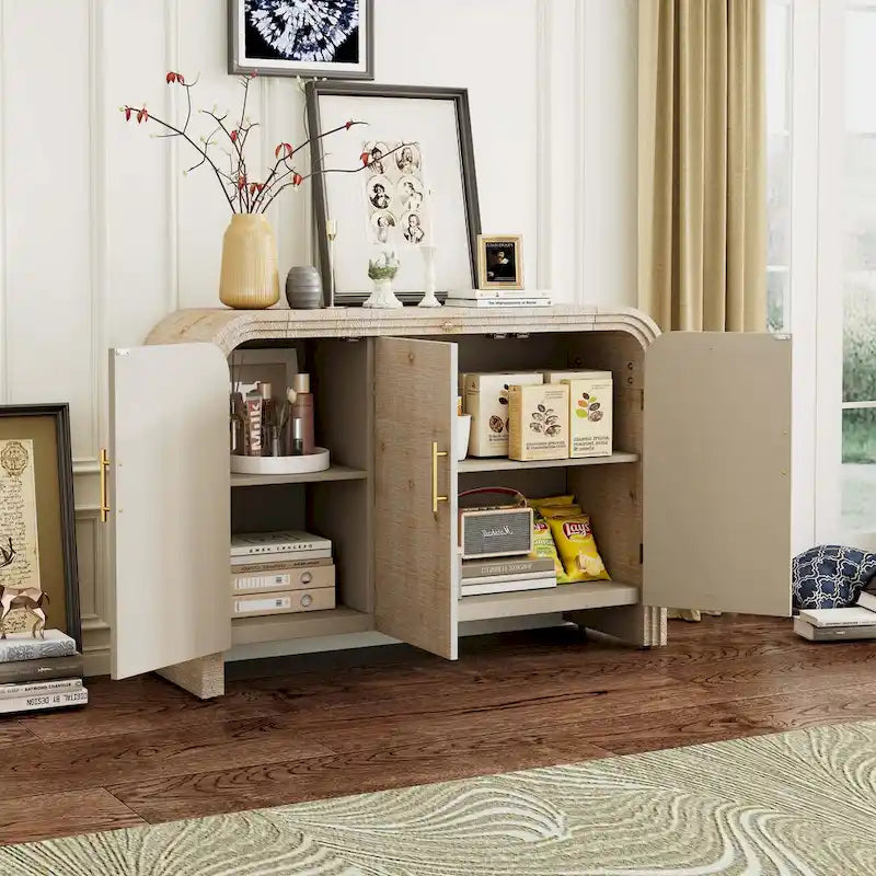Retro Minimalist Curved Sideboard with Adjustable Dividers