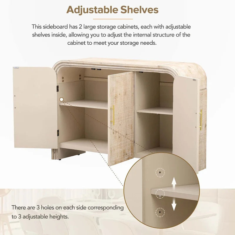 Retro Minimalist Curved Sideboard with Adjustable Dividers